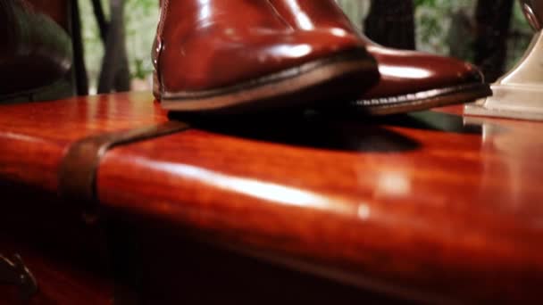 Средняя Стойка Выявления Кожаной Обуви — стоковое видео