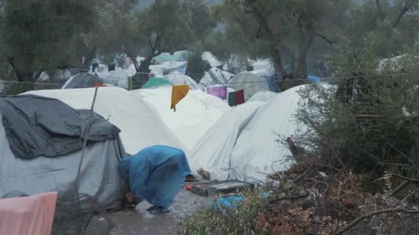 Vluchtelingententen Het Olijfboomgaard Moria Camp — Stockvideo