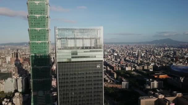 Forgatás Légi Felvétel Összpontosítva Első Második Legmagasabb Épületek Taipei Taipei — Stock videók