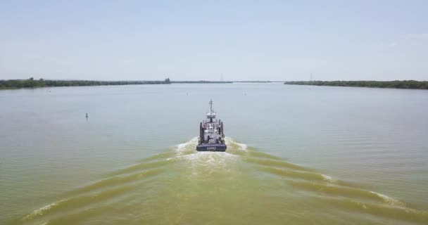 Barco Desde Trailing Wake Agua Del Río Jacui Brasil Vista — Vídeo de stock