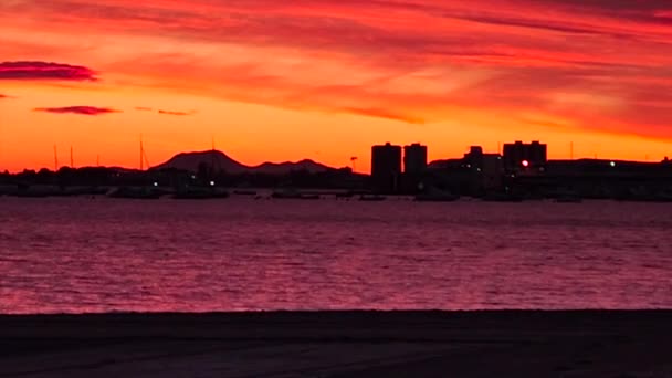 Vista Mozzafiato Cartagena Porto Spagnolo Con Drammatico Cielo Tramonto — Video Stock