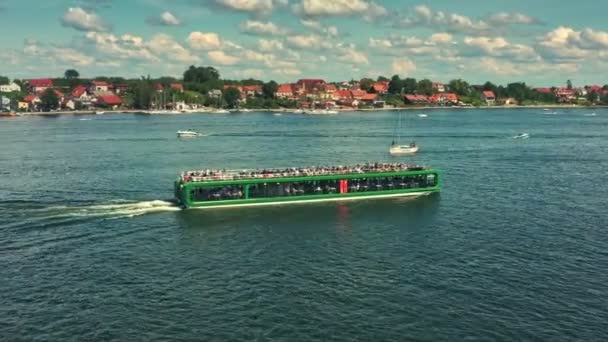 Cruise Barge Floats Lakeshore — Stock Video