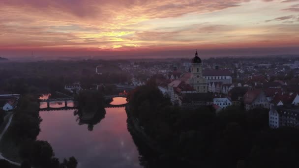 Increíble Amanecer Sobre Neuburg Der Donau Alemania — Vídeos de Stock