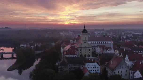 Otroligt Soluppgång Över Neuburg Der Donau Tyskland — Stockvideo