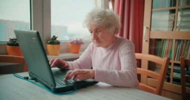 Grandmotehr dizüstü bilgisayarının önünde oturuyor ve internette geziniyor.