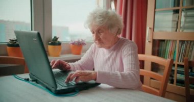 Grandmotehr dizüstü bilgisayarının önünde oturuyor ve internette geziniyor.