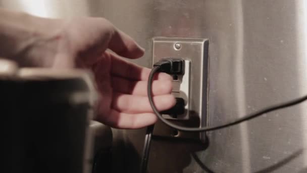 Pulling Out Electrical Cord Outlet Unplug Appliance Close Shot — Stock Video