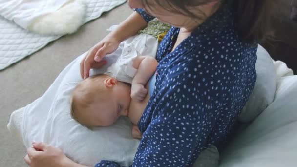 Sur Devrait Bébé Affamé Verrouillage Saisir Mère Sein Tout Avalant — Video