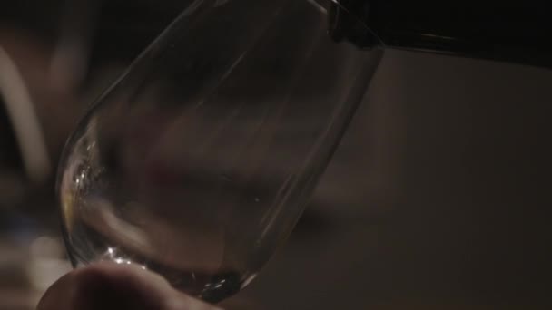 Verser Soigneusement Vin Blanc Dans Verre Gros Plan Plan — Video