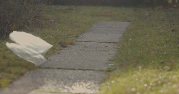 Plastic Bags Air Used Protective Material Postal Parcels Drop Grass — Stock Video