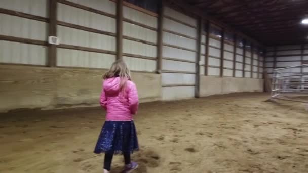 Child Walking Backward Sand — Stock Video