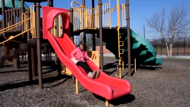 Irmão Irmã Brincando Parque Slide — Vídeo de Stock