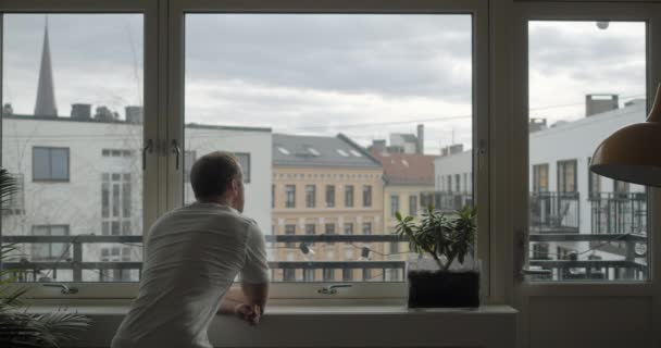 Wide Static Back Cinema Camera Shot Norwegian Man Isolated Alone — Stock Video