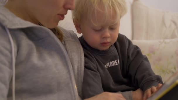 Mãe Lendo Livro Animais Para Seu Filho — Vídeo de Stock