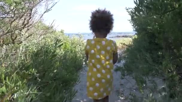 Tiro Rastreamento Câmera Lenta Uma Menina Com Afro Andando Uma — Vídeo de Stock