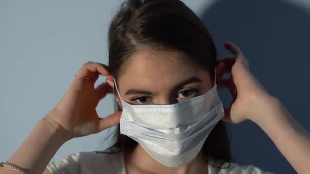 Femme Portant Masque Facial Médical Pour Prévention Protection Des Infections — Video