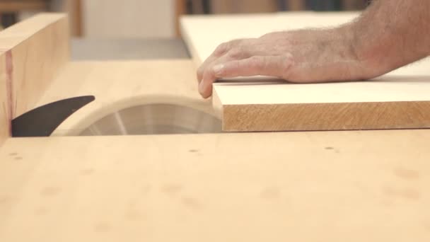 Artisan Coupe Les Planches Bois Avec Une Scie Table Ralenti — Video