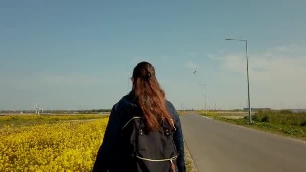 Une Vidéo Montrant Une Femme Marchant Dans Rue Pleine Fleurs — Video