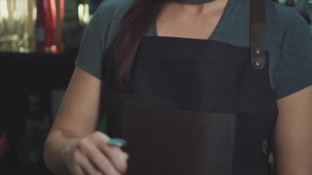 Bartender Stirs Craft Cocktail Bar Spoon Speakeasy Slow Motion — Stock Video