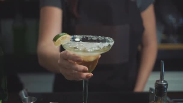 Margarita Salt Rimmed Glass Classy Cocktail Bar Close — Stock Video