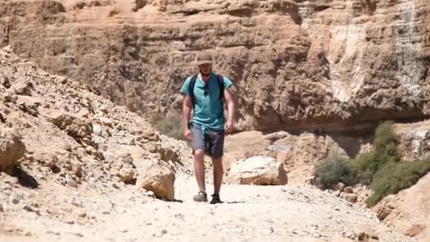 Aventurero Mitzpe Ramon Israel Camino Montañas Fondo Tiro Estático — Vídeo de stock