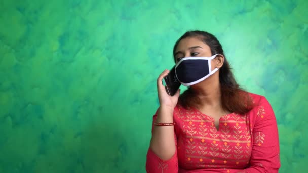 Portrait Indian Girl Wearing Protective Mask Prevention Pandemic Covid Corona — Stock Video