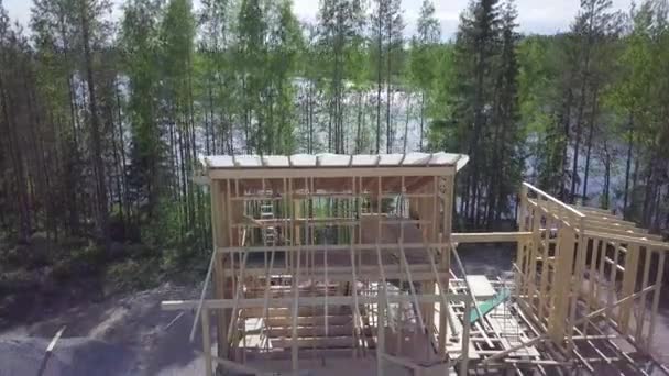 Pequena Casa Com Vista Deslumbrante Sendo Construída Arquipélago Estocolmo Aerial — Vídeo de Stock