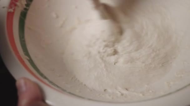 Sticky Flour Bowl Spoon Closeup Shot — 비디오
