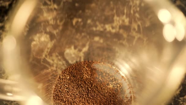 Coffee Grounds Scopped Poured French Press Close Στατικός — Αρχείο Βίντεο