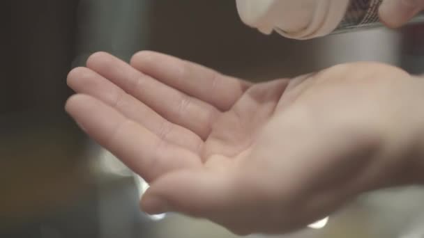 Close Hand Shaving Foam Bathroom Static Shot — Stock Video