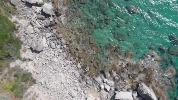 Pohled Ptačí Perspektivy Majestátní Pobřeží Korfu Řecko Kde Moře Setkává — Stock video