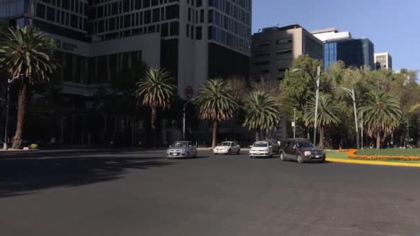 墨西哥卡蒂市Paseo Reforma的一些汽车绕着棕榈圈行驶 — 图库视频影像