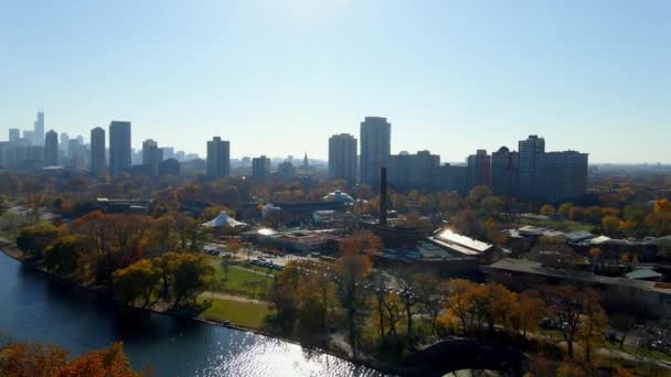 North Chicago Obszar Jesień Słoneczne Popołudnie Drone Materiał — Wideo stockowe