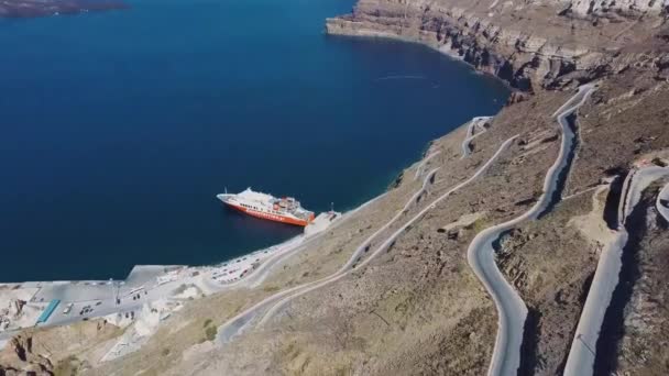 Veduta Aerea Drone Santorini Porto Strada Tortuosa — Video Stock