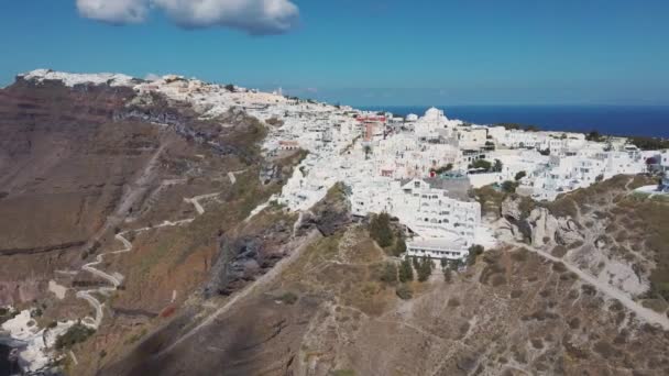 Close Drone Aérien Vidéo Santorin Fira Ville Caldera Falaises — Video