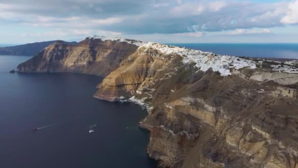 Riprese Video Panoramiche Fira Santorini Caldera Panorama Scogliere — Video Stock