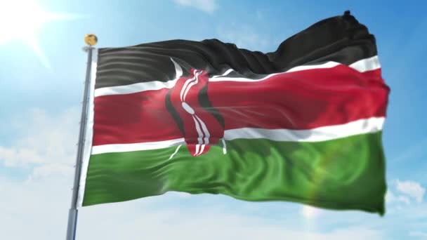 Illustration Drapeau Ondulé Sur Pôle Pays Kenya — Video