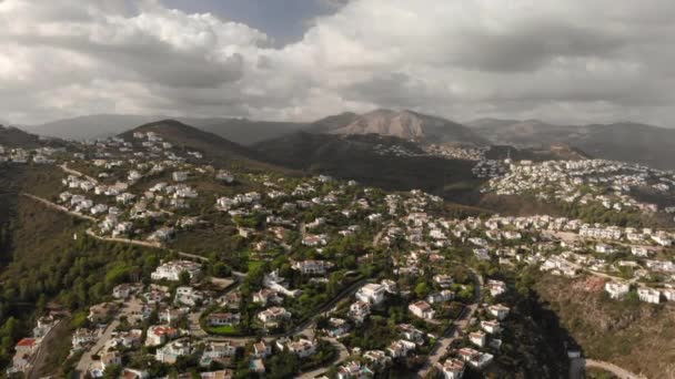 Estchishing Aerial Shot View Houses Suburban Neighborhood Pego Alicante Spain — стоковое видео