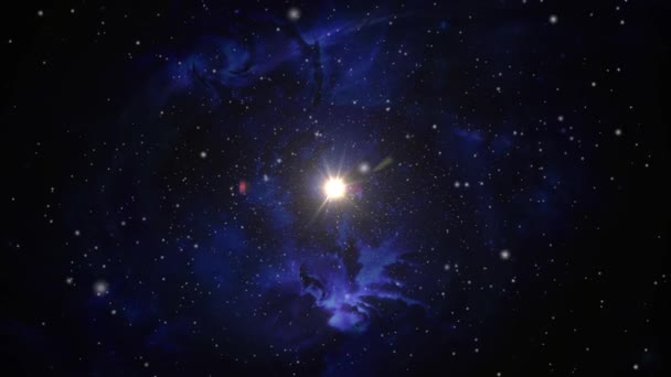 Una Stella Luminosa Movimento Uno Sfondo Nuvole Nebulose Blu — Video Stock