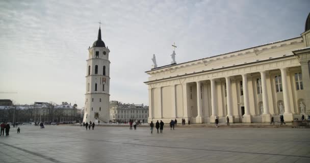 Mensen Wandelen Buurt Van Vilnius Kathedraal Een Weekend Tijdens Een — Stockvideo