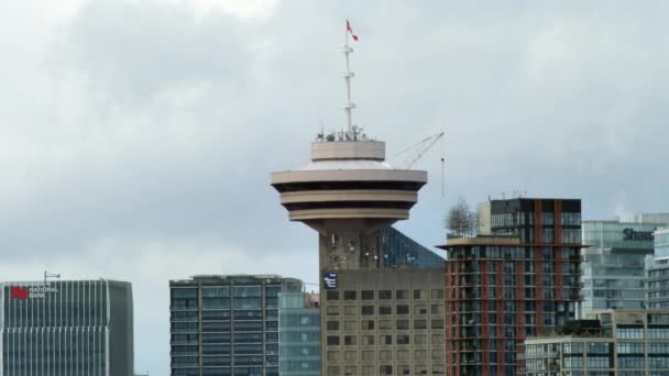 Statický Široký Záběr Slavné Vancouver Rozhledny Centru Města Během Mraků — Stock video