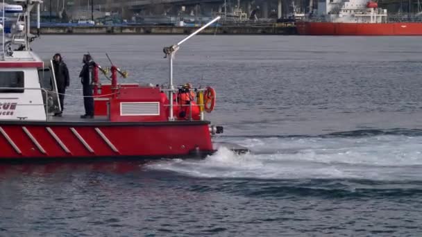 Fireboat Sailing Burrard Inlet Porcie Vancouver Kolumbii Brytyjskiej Kanada Średni — Wideo stockowe