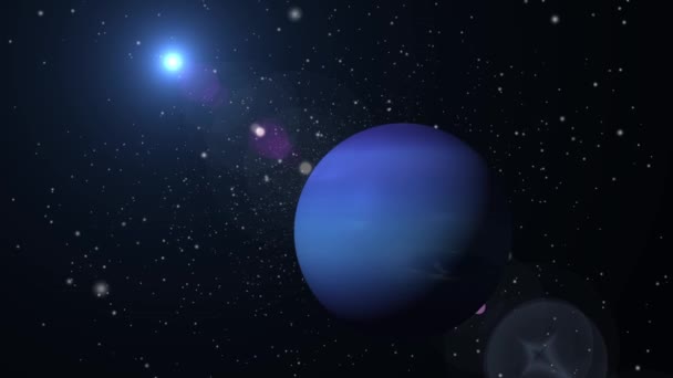 Planète Bleue Neptune Déplace Avec Une Lumière Brillante Dans Espace — Video