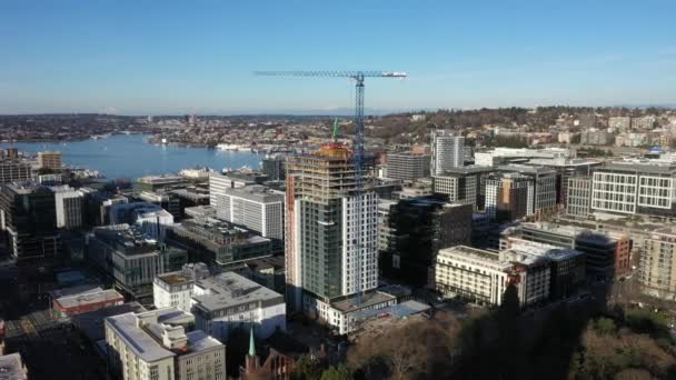 Imagens Drones Aéreos Cinematográficos Centro Seattle Cascade South Lake Union — Vídeo de Stock