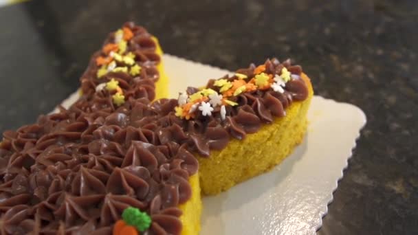 Femme Décoration Gâteau Carotte Forme Lapin Pour Pâques — Video