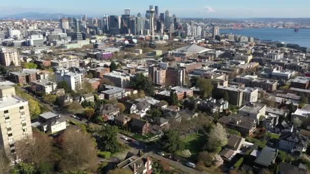 Imágenes Drones Aéreos Cinematográficos Del Centro Seattle Belltown Danny Triangle — Vídeos de Stock