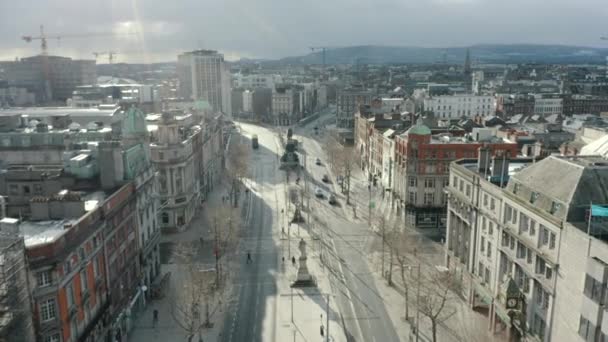 Vista Aérea Sobre Connell Street Dublin Tiro — Vídeo de Stock