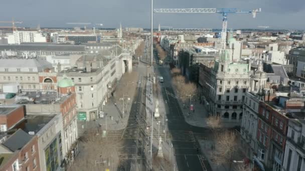 Dublin Podczas Blokady Covid Drone Leci Kierunku Spire Connell Street — Wideo stockowe