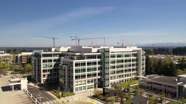 Zdjęcia Drona Lotu Ptaka Budowa Nowego Kampusu Siedzibie Microsoft Corporate — Wideo stockowe