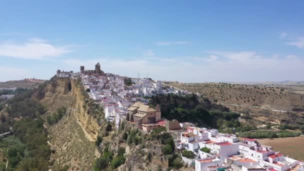 Aerial Arcos Frontera Kadyksie Andaluzja Hiszpania Panoramiczny Strzał Przodu — Wideo stockowe